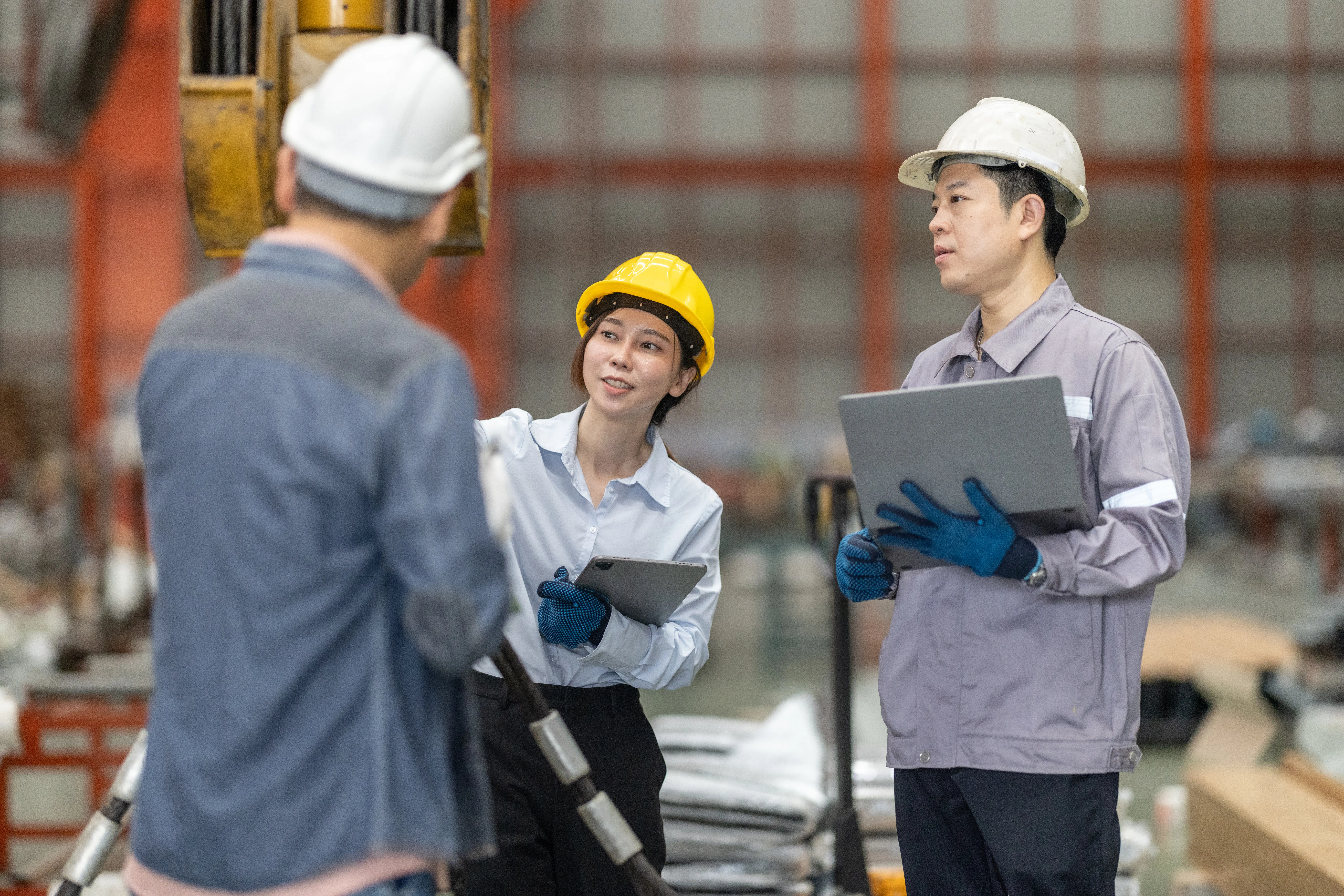 Stainless steel industrial tanks in manufacturing facility