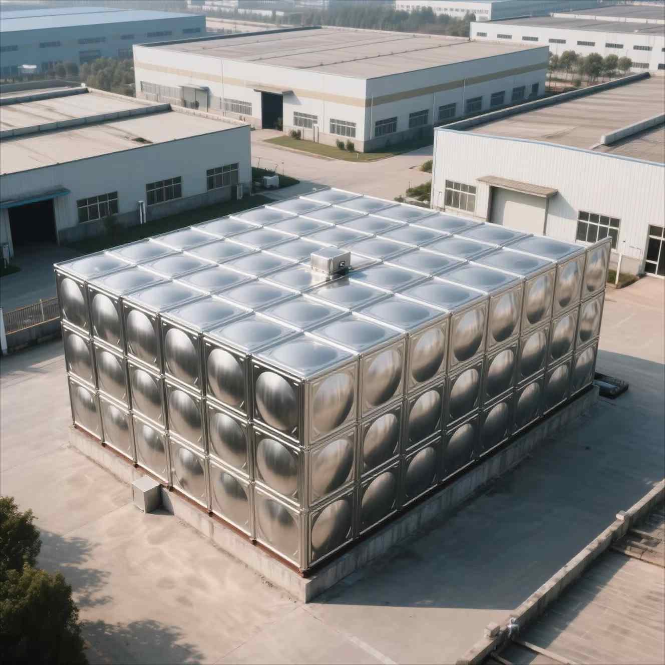 Stainless steel tanks in modern industrial facility
