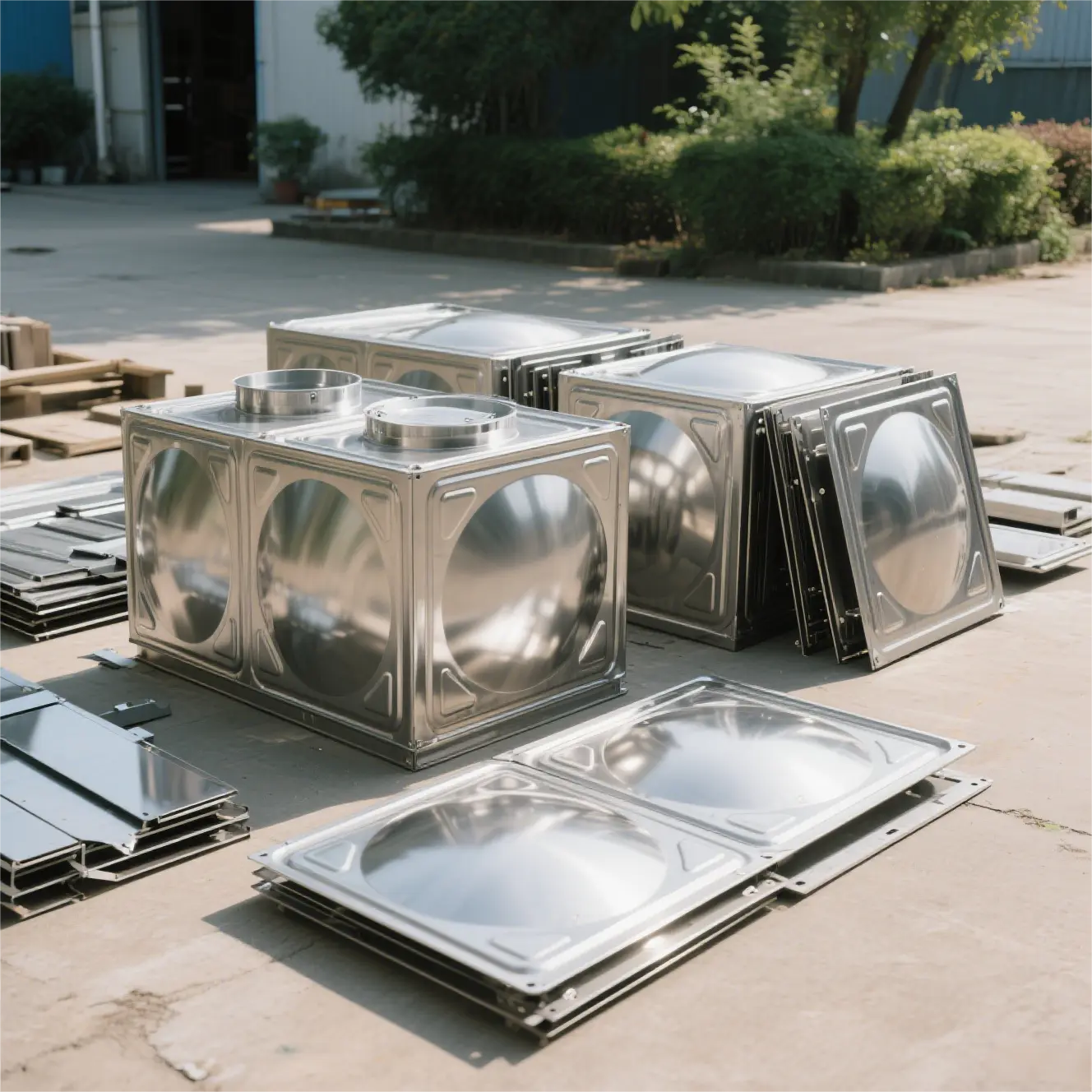 Stainless steel tank in modern industrial facility